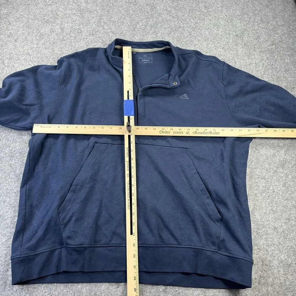 Adidas Sweatshirt Mens 2XL Blue 1/4 Zip Fleece Kangaroo Pocket Pullover